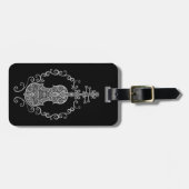 Intriciteit grijs Violin Design op zwart Bagagelabel (Voorkant horizontaal)
