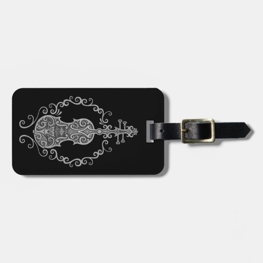 Intriciteit grijs Violin Design op zwart Bagagelabel (Voorkant horizontaal)