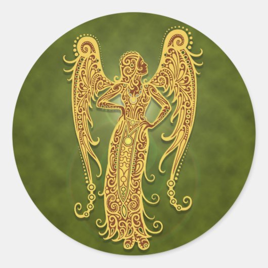 Intriciteit Groen Tribaal Virgo Ronde Sticker (Voorkant)