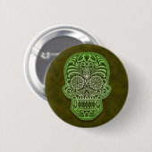 Intriciteit groene suikerschedel ronde button 5,7 cm (Voorkant /achterkant)
