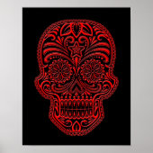 Intriciteit rode suikerschedel op zwart poster (Voorkant)