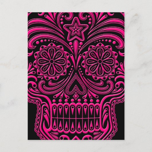 Intriciteit roze suikerschedel op zwart briefkaart (Voorkant)