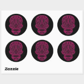 Intriciteit roze suikerschedel op zwart ronde sticker (Vel)