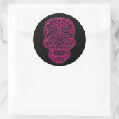 Intriciteit roze suikerschedel op zwart ronde sticker (Tas)