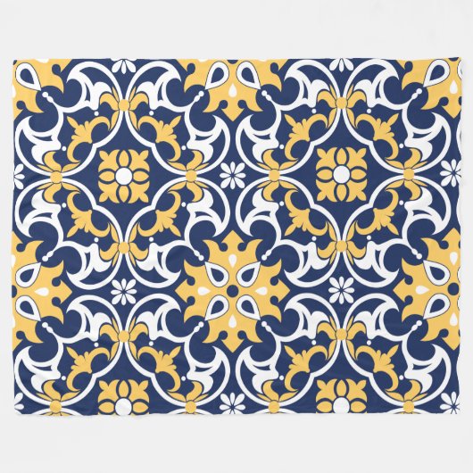 Intricotblauw goudwit Marokkaanse arabesque ogee Fleece Deken (Voorkant (Horizontaal))