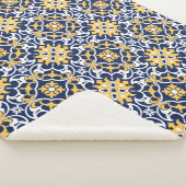 Intricotblauw goudwit Marokkaanse arabesque ogee Sherpa Deken (3/4)