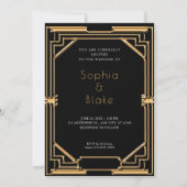Intrict Black and Gold Art Deco Wedding Kaart (Voorkant)