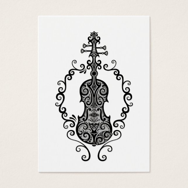 Intrict Black Violin Design on White Visitekaartje (Voorkant)