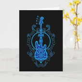 Intrict Blue Bass Guitar-ontwerp op zwart Kaart (Gele Bloem)