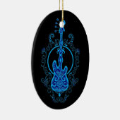 Intrict Blue Bass Guitar-ontwerp op zwart Keramisch Ornament (Rechts)