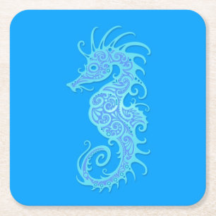 Intrict Blue Seahorse Design Kartonnen Onderzetters