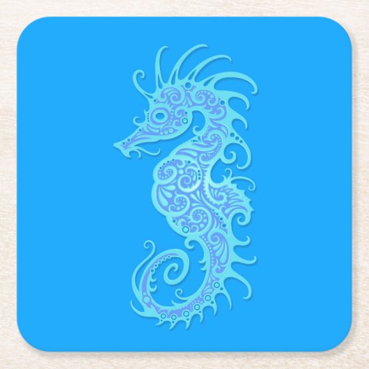 Intrict Blue Seahorse Design Kartonnen Onderzetters (Voorkant)