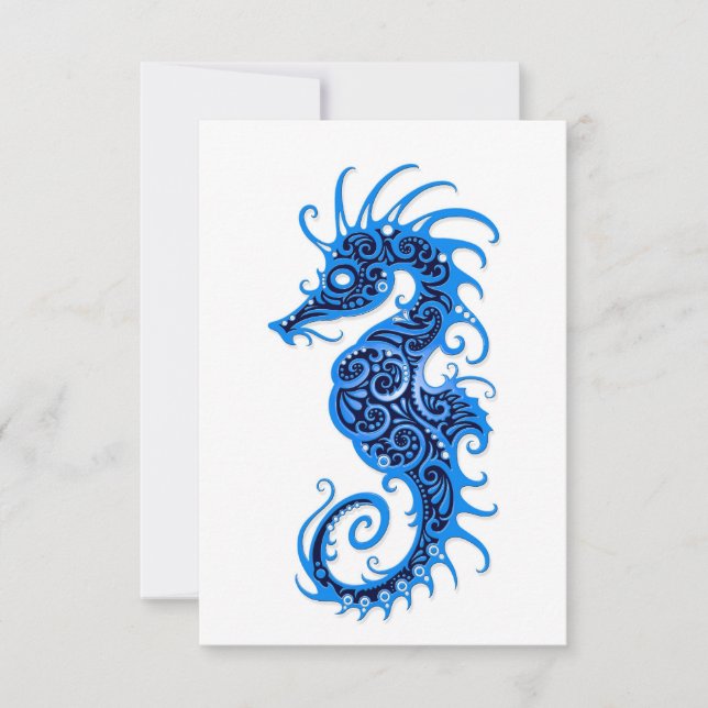 Intrict Blue Seahorse Design on White (Voorkant)