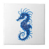 Intrict Blue Seahorse Design on White Tegeltje (Voorkant)