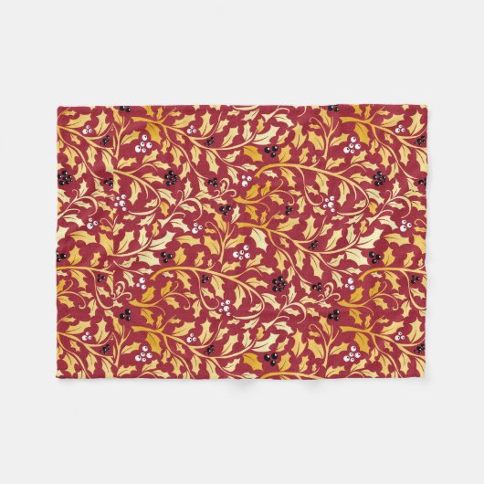 Intrict goud- en rood holly-patroon fleece deken (Voorkant (Horizontaal))
