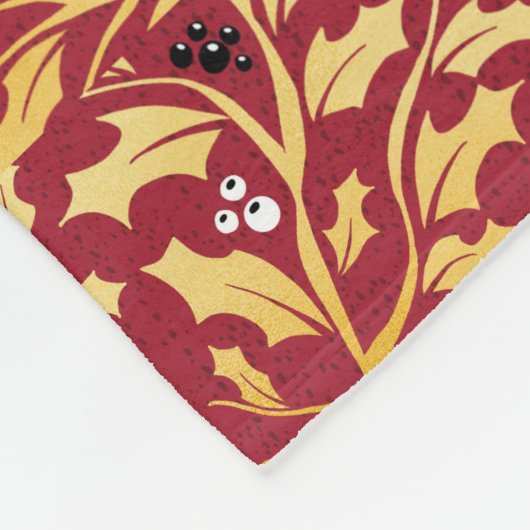 Intrict goud- en rood holly-patroon fleece deken (Hoek)