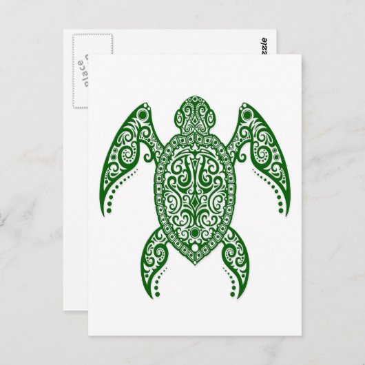 Intrict Green Zee Turtle on White Briefkaart (Voorkant / Achterkant)
