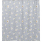 Intrict hand gekleurd wit Magnolia Dusty Blue Douchegordijn (Voorkant)