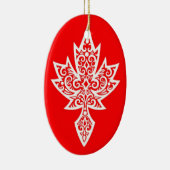 Intrict Red & White Canadian Maple Leaf Keramisch Ornament (Rechts)