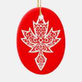 Intrict Red & White Canadian Maple Leaf Keramisch Ornament (Achterkant)