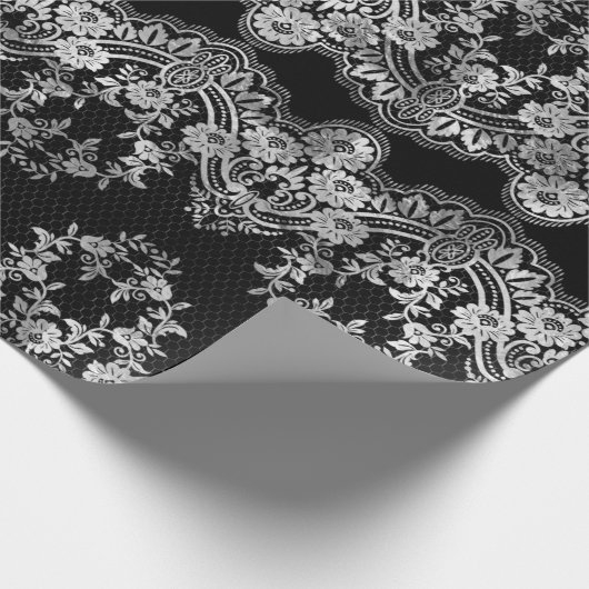 Intrict White Lace op zwart Cadeaupapier (Hoek)