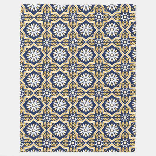 Intricum blue white arabesque tegel Moroccan Fleece Deken (Voorkant)