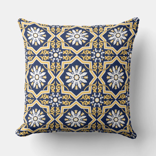 Intricum blue white arabesque tegel Moroccan Kussen (Voorkant)