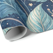 Intrigerend Blauw & Groen Botanisch - Sterrenachti Cadeaupapier (Rol Hoek)