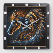 Intrigerende dans van paard en inheemse krijger ge vierkante klok (Voorkant)