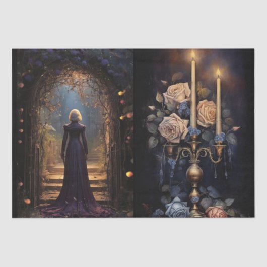 intrigerende Fantasy Gothic Bloemen Decoupage Tissuepapier (Voorkant)