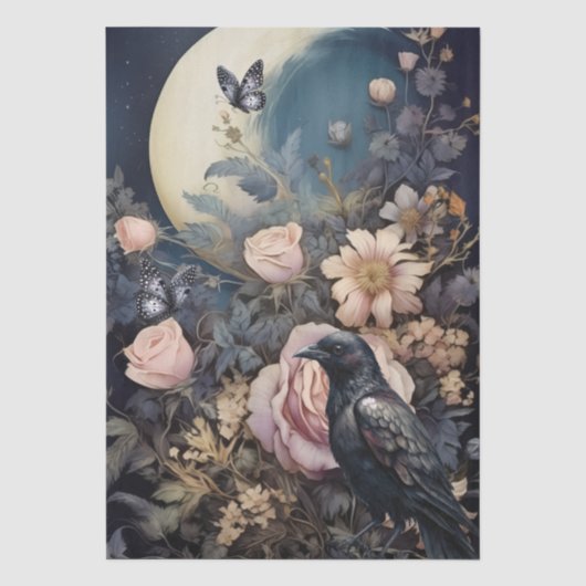Intrigerende Fantasy Gothic Raven & Florals Tissuepapier (Voorkant)