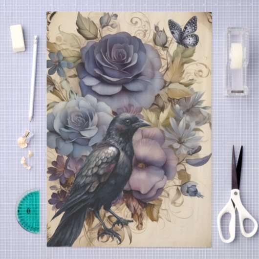 Intrigerende Fantasy Gothic Raven & Florals Tissuepapier (Craft)