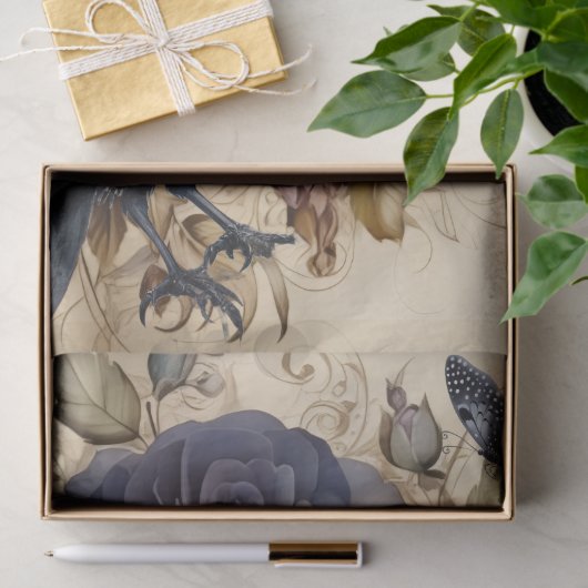 Intrigerende Fantasy Gothic Raven & Florals Tissuepapier (Geschenk)