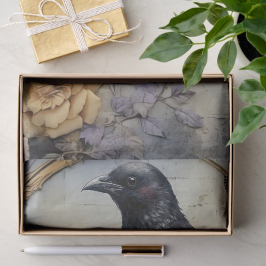 Intrigerende Fantasy Gothic Raven & Florals Tissuepapier (Geschenk)