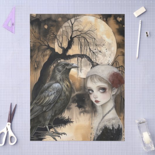 Intrigerende Fantasy Gothic Raven & Girl Tissuepapier (Craft)
