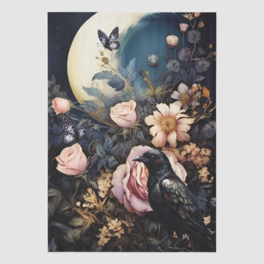 Intrigerende Fantasy Gotische Raaf & Bloemen Tissuepapier (Voorkant)