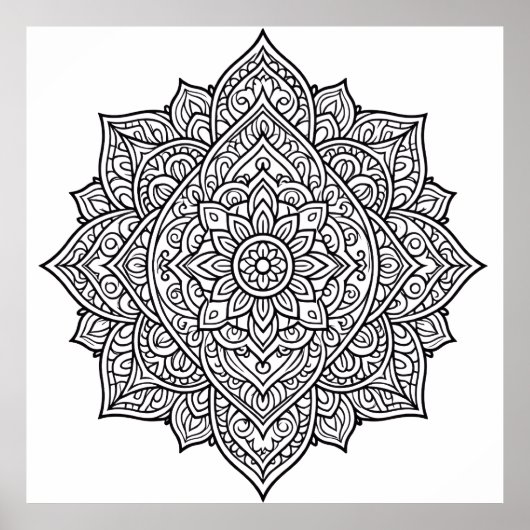 Intrigerende Zwarte Lijn Mandala Kunst Poster (Voorkant)
