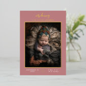 Introducing Baby Modern Pink Birth Announcement Folie Uitnodiging (Staand Voorkant)