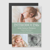 Introducing baby photos green birth announcement (Voorkant / Achterkant)