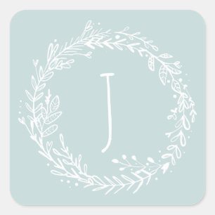 Introducing bloemkrans initiaal naam vierkante sticker