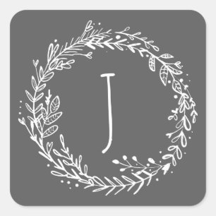 Introducing bloemkrans initiaal naam vierkante sticker