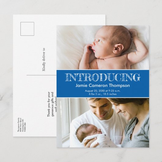 "Introductie" Baby Boy Geboorte Aankondiging Brief (Voorkant / Achterkant)