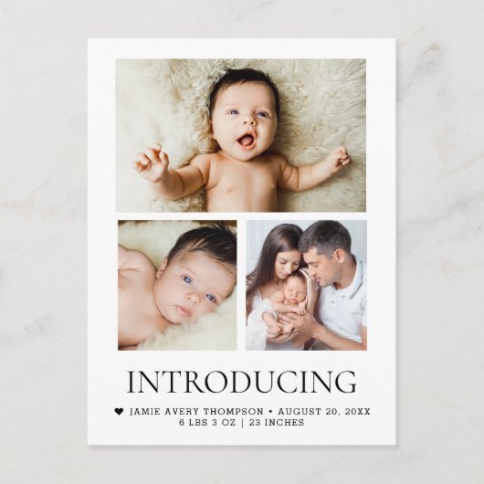 Introductie Baby Custom 3 foto's Modern Heart Briefkaart (Voorkant)