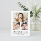 Introductie Baby Custom 3 foto's Modern Heart Briefkaart (Staand voorkant)