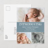 Introductie Baby geboorteaankondiging Foto blauw Aankondigingskaart (Voorkant / Achterkant)