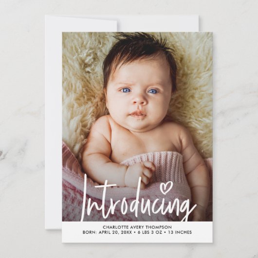 Introductie Baby Girl Foto modern hartscript Bedankkaart (Voorkant)