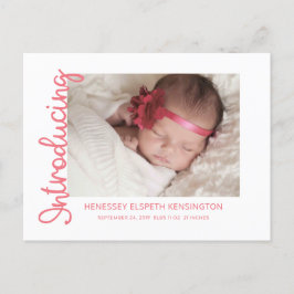 Introductie Baby Girl Sweet Pink Foto Aankondigingskaart