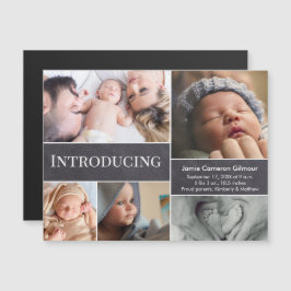 Introductie baby moderne fotocollage krijtbord magnetische uitnodiging