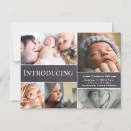 Introductie baby moderne fotocollage krijtbord magnetische uitnodiging