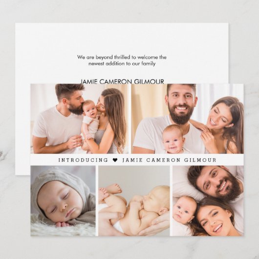 Introductie baby Photo Collage Eenvoudige geboorte Bedankkaart (Voorkant / Achterkant)